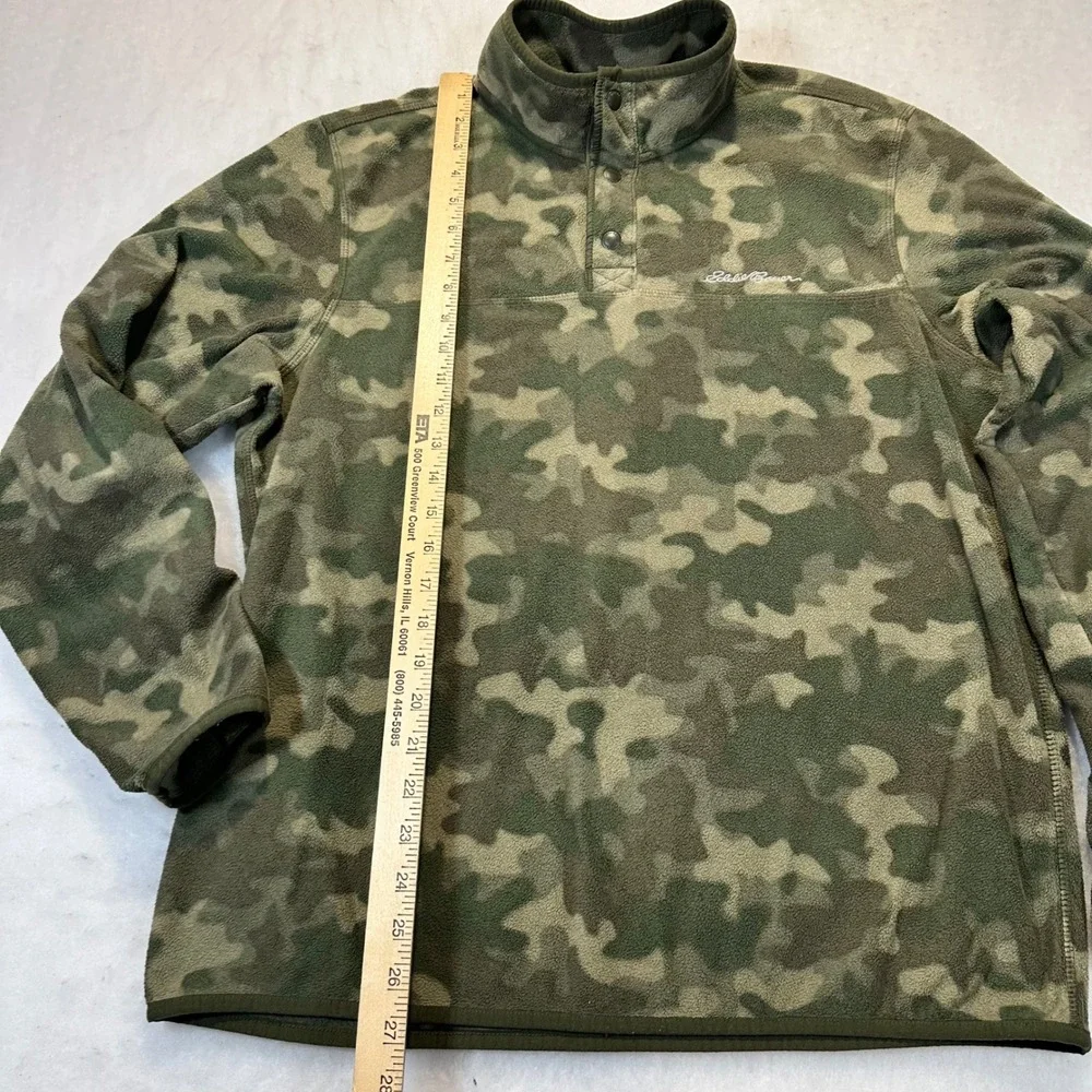 Eddie‎ Bauer Fleece Pullover Mens XL Green Camo Snap Neck Outdoor Gorpcore